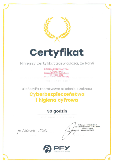 Certyfikat - Cyberbezpieczeństwo i higiena cyfrowa
